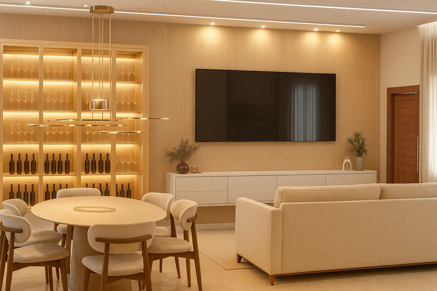 Sala de estar e jantar do projeto Harmonia